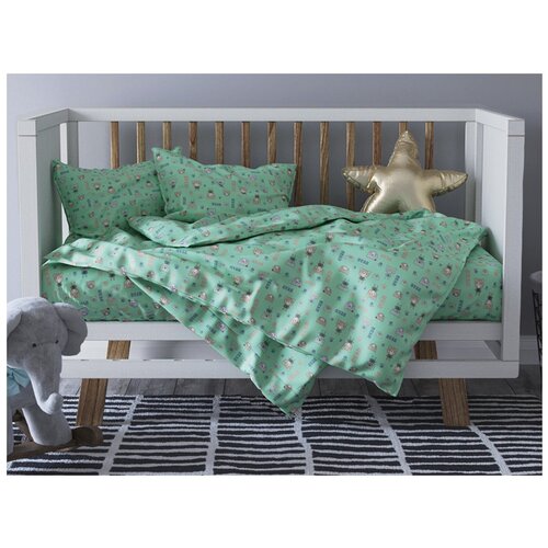 фото Комплект постельного белья детский в кроватку galtex полосатые мишки зеленый галтекс