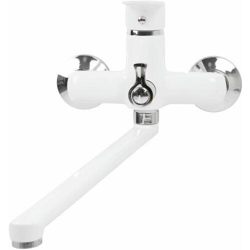Смеситель для ванны с длинным поворотным изливом, однорычажный, душевой комплект, Lemen, белый хром