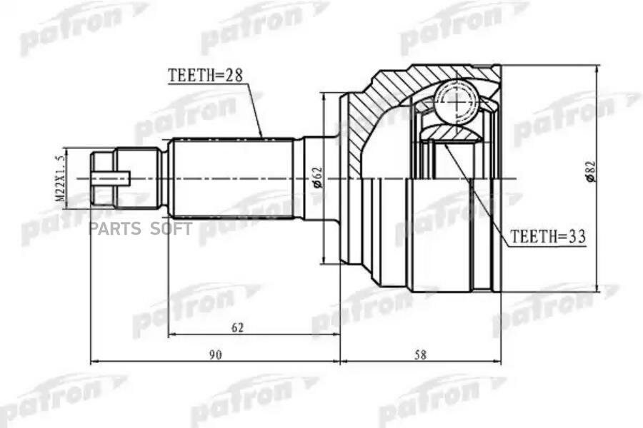 ШРУС наружный 28x62x33 MAZDA 6 WAGON GH 07 PATRON PCV1185