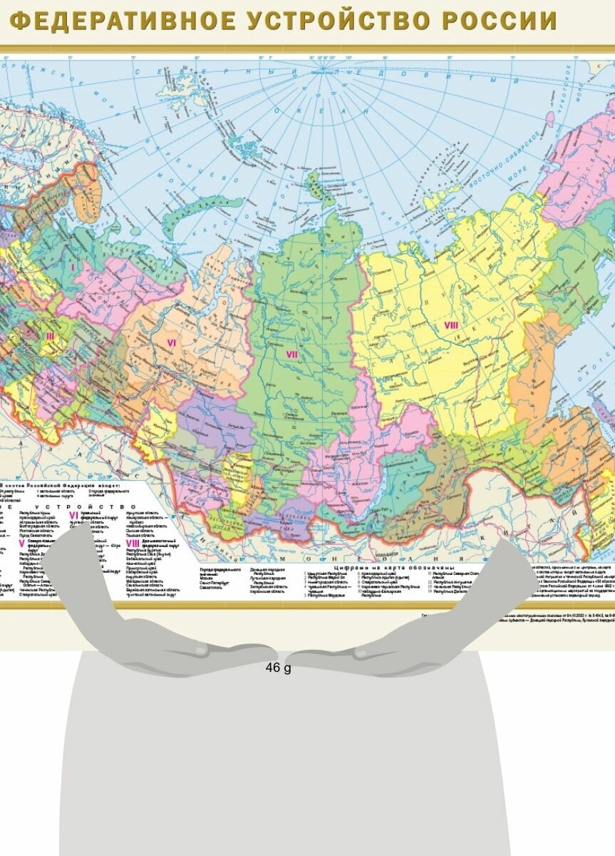 Федеративное устройство России. Физическая карта России А2 (в новых границах) - фото №3