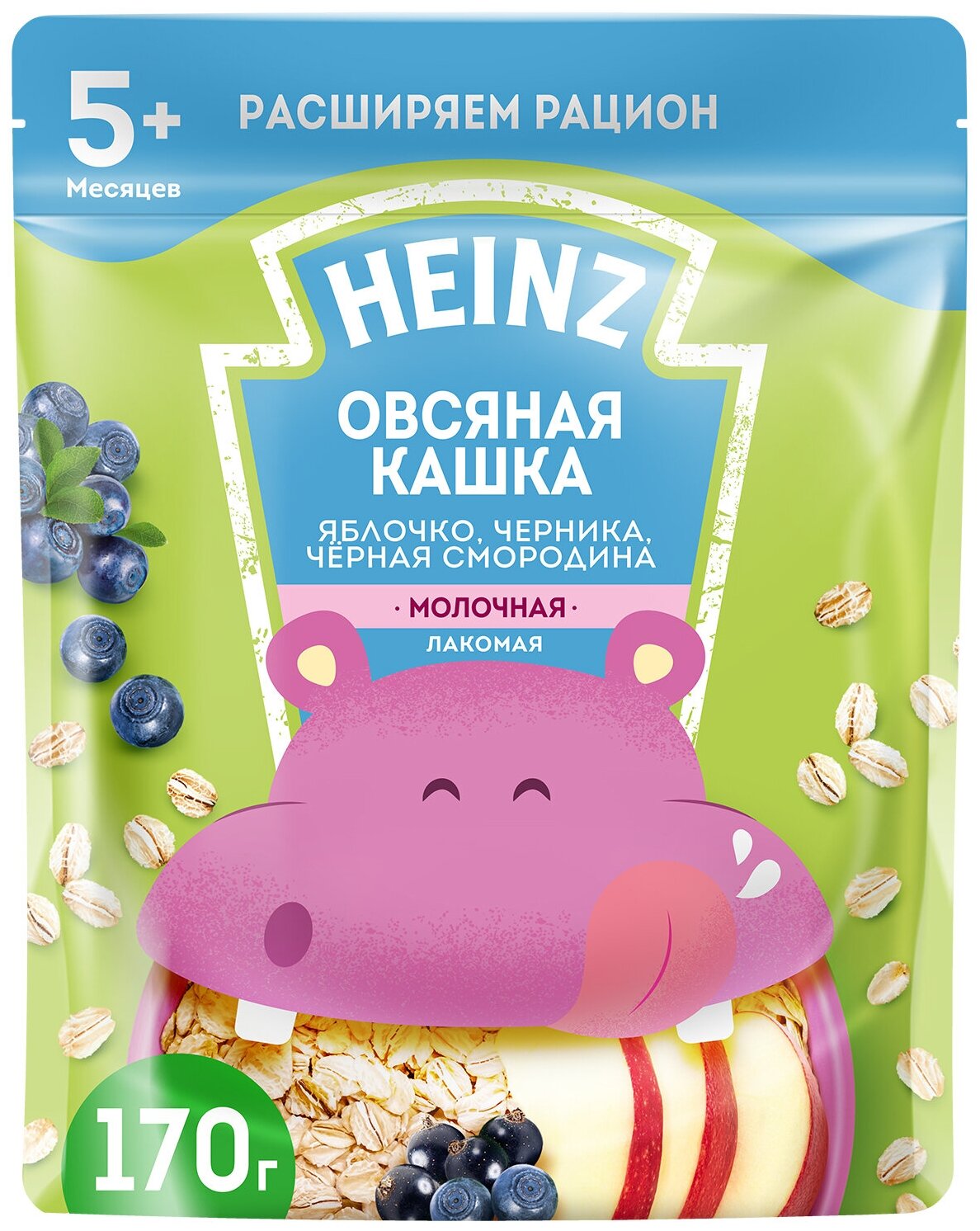 Каша Heinz Лакомая овсяная с яблоком, черникой и черной смородиной 170 г с 5 месяцев