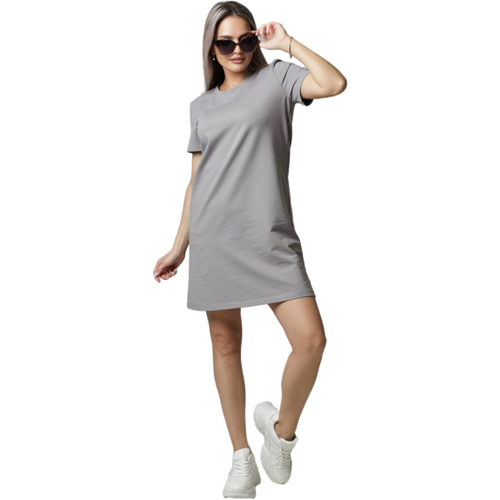 фото Платье-футболка elena tex, повседневное, прямой силуэт, мини, размер 46, серый