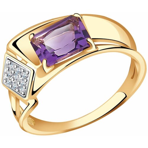 фото Золотое кольцо александра кл3537-3ск с фианитом и аметистом diamant-online