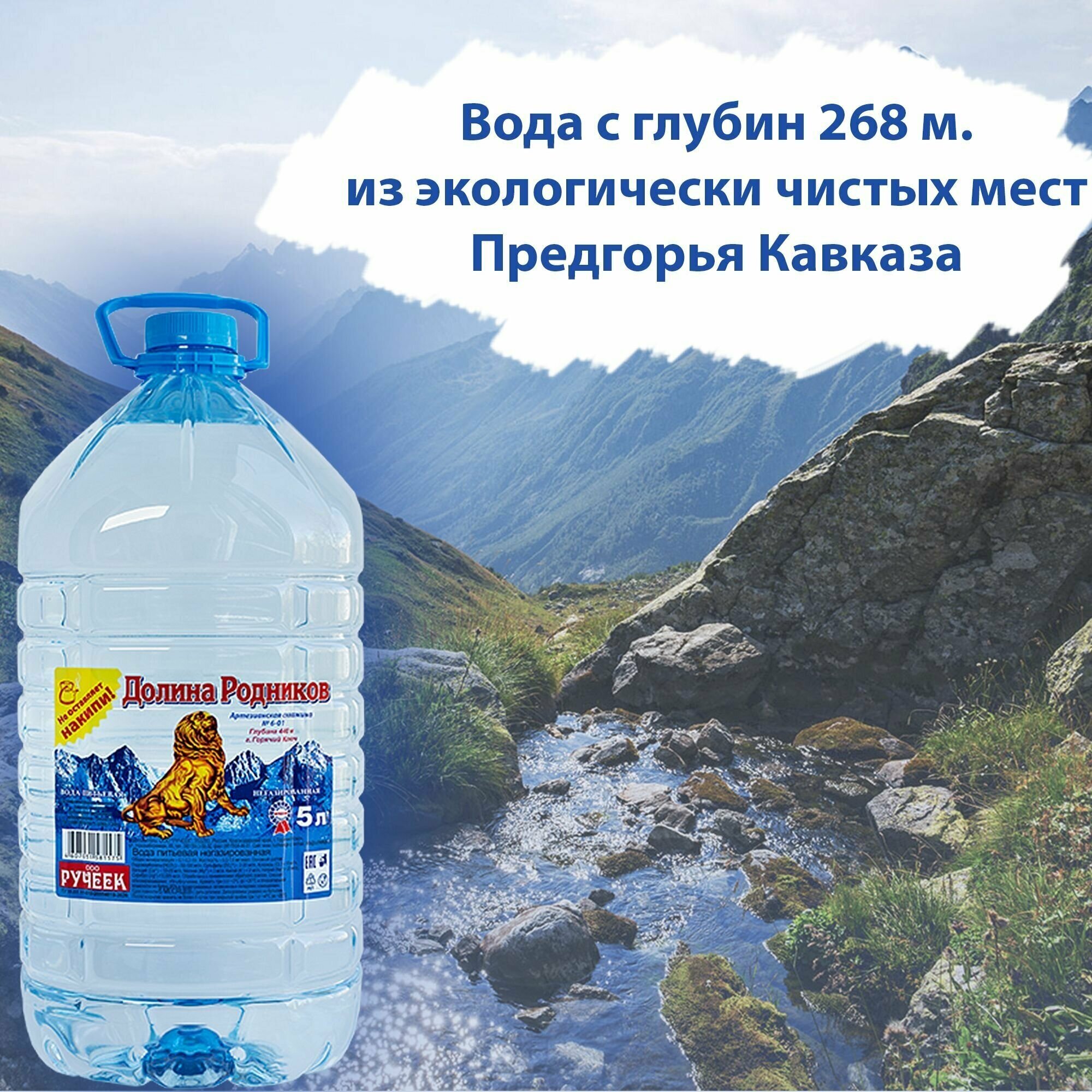 Вода Долина Родников с серебром. Объем 5л. Ручеек, негазированная, Вода минеральная питьевая природная лечебная, выводит токсины, для детей родителей - фотография № 2