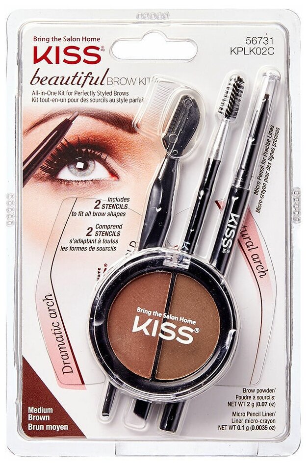 KISS    Beautiful Brow Kit (KPLK02C), medium brown