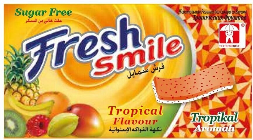 Жевательная резинка FRESH SMILE без сахара со вкусом тропических фруктов 14 г х 24 штуки - фотография № 1