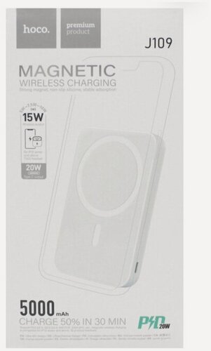 Изображение товара Powerbank с беспроводной зарядкой MagSefe Hoco J109. 5000mAh 1USB-C 20W белый