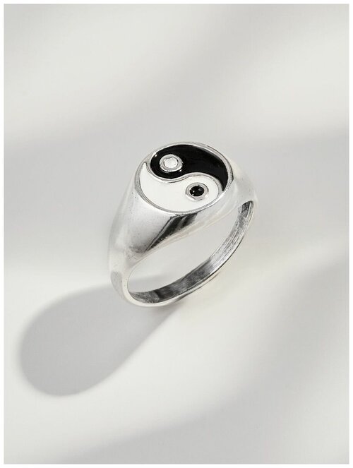 Кольцо Shine & Beauty, эмаль, размер 17.5, белый, черный