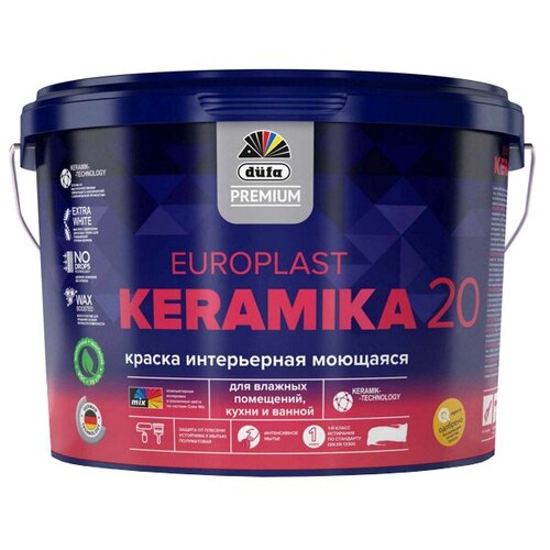 Краска в/д dufa premium europlast keramika 20 база 1 для стен и потолков 9л белая, арт. мп00-006972 краска в д dufa premium europlast keramika 7 база 3 для стен и потолков 0 9л бесцветная арт мп00