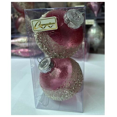 Набор новогодних игрушек на елку, шары украшения SHINE Diamonds 8 см (2 шт.), розовый