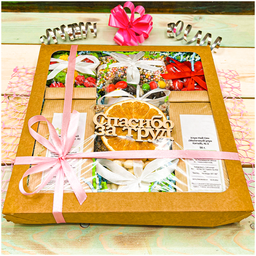 Подарочный набор с благодарностью 6 сладостей: 2 вида чая и сладости чай зеленый ча бао молочный улун 100 г