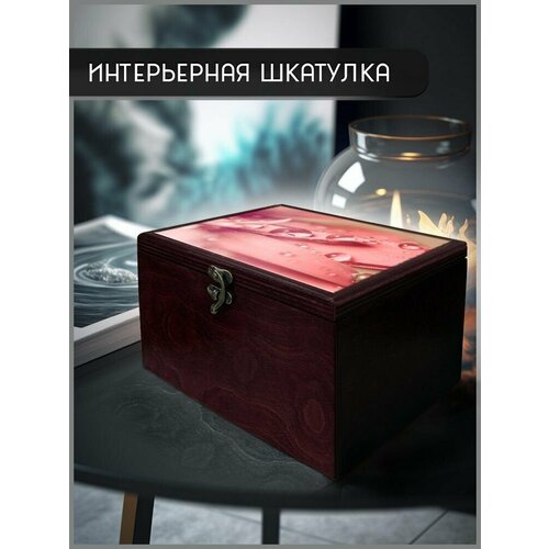 Шкатулка интерьерная для украшений вишневая 22x17x12 см Цветы хризантемы -17