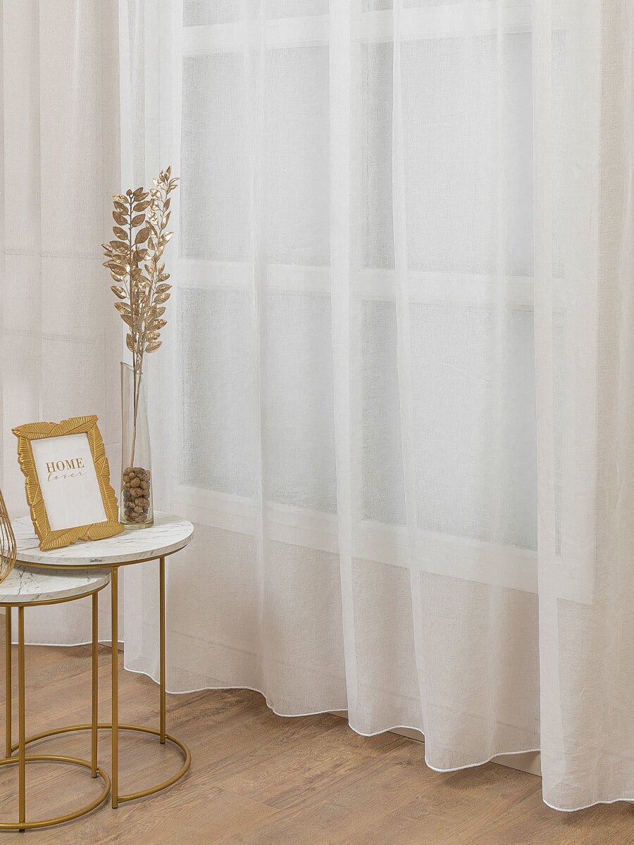 фото Тюль батист Amore Mio 300х270 см, 1 шт, для гостиной, спальни, кухни дома, длинный, на шторной ленте, готовый, плотный, шампань, однотонный