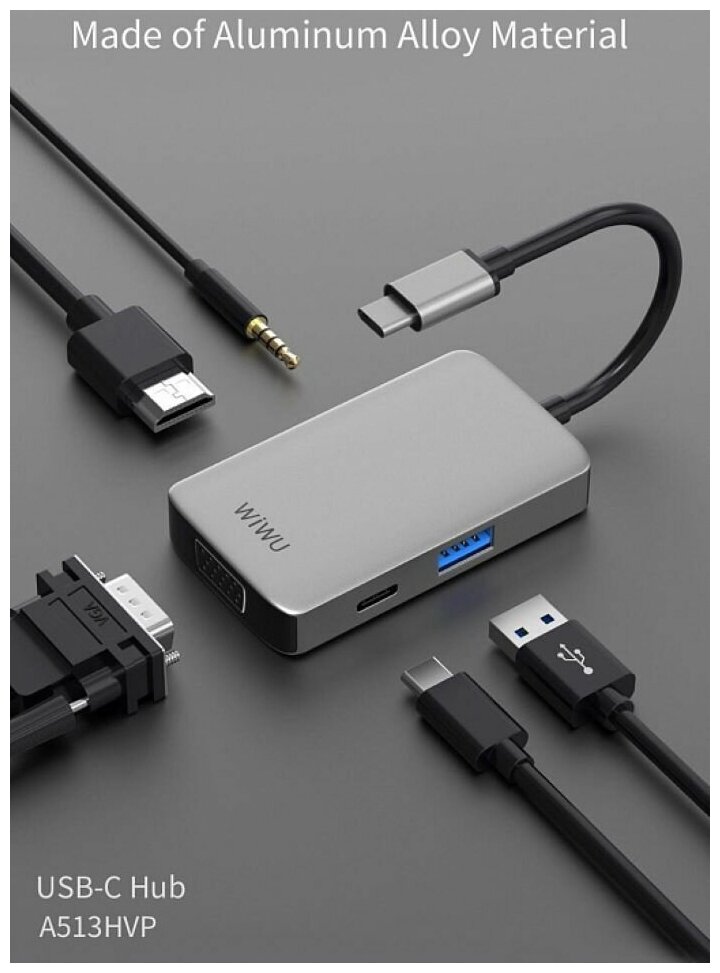 USB-концентратор Wiwu Alpha 513HVP (серый)