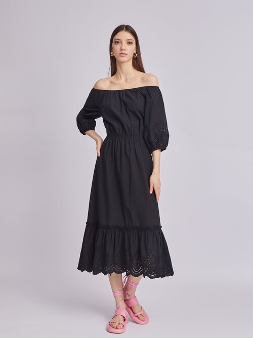 Платье Zolla, хлопок, прилегающее, макси, размер XS, черный