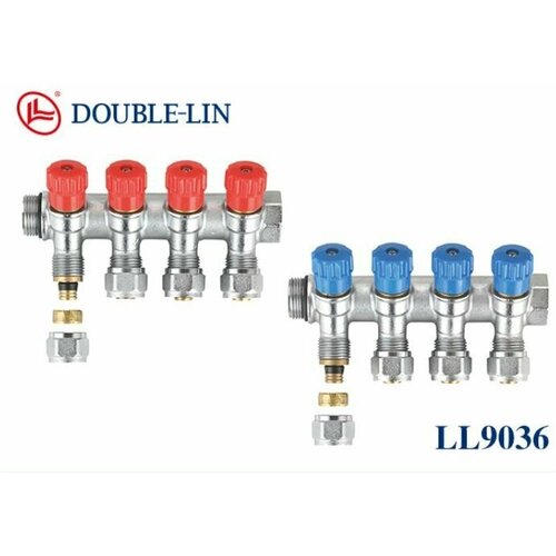 Коллектор Double-Lin с регулирующими клапанами и евроконусом (к) 3/4, 3 выхода 1/2