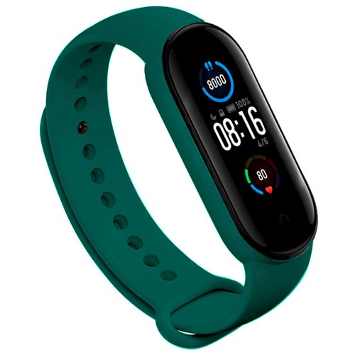 фото Силиконовый ремешок для xiaomi mi band 5 и mi band 6 (sport) / спортивный ремешок на фитнес трекер сяоми ми бенд 5 и ми банд 6 (спорт) (сине-зеленый) pastila