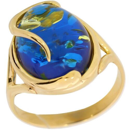 фото Кольцо diamant online, серебро, 925 проба, золочение, янтарь, размер 19.5