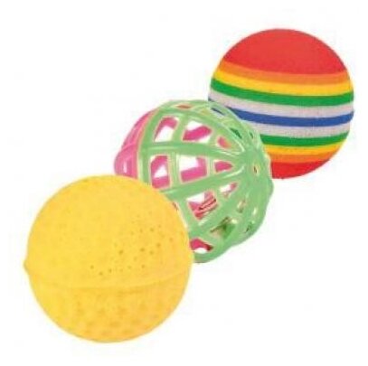 Trixie Набор из 3-х мячей метательная игрушка для кошек пластик цветной 4 см