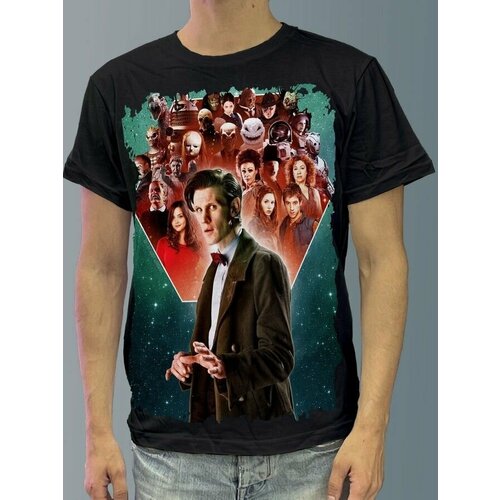 фото Футболка мужская черная из хлопка с dtf рисунком доктор кто (doctor who, сериал, sci - 3971 будь на стиле