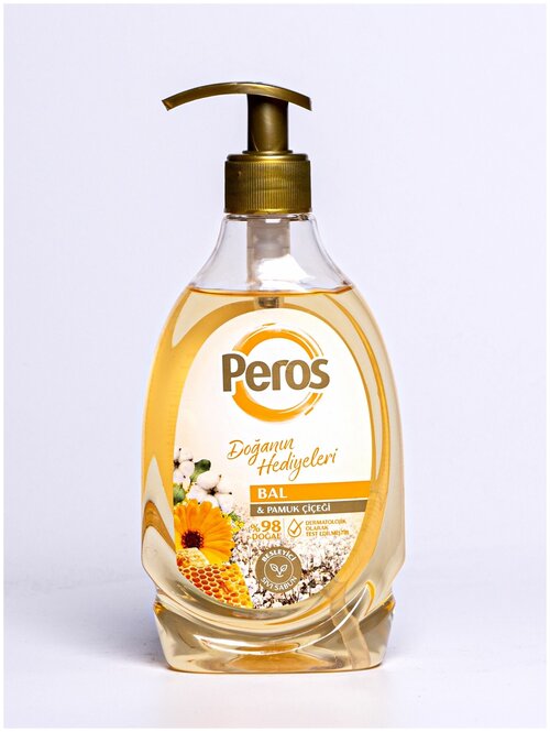 Жидкое мыло для рук Peros антибактериальное детское с дозатором аромат мед и хлопок 400 мл, Турция