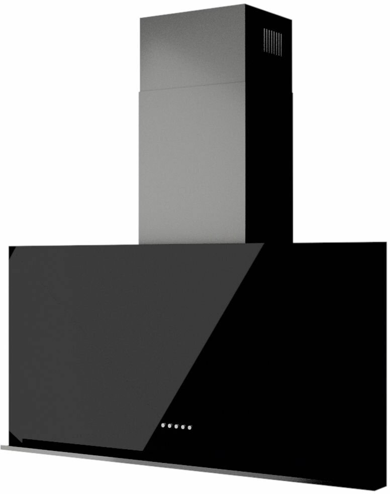 Вытяжка кухонная наклонная Korting KHC 95330 GN, 90 см, 3 скорости, LED подсветка, механическое управление, черное стекло