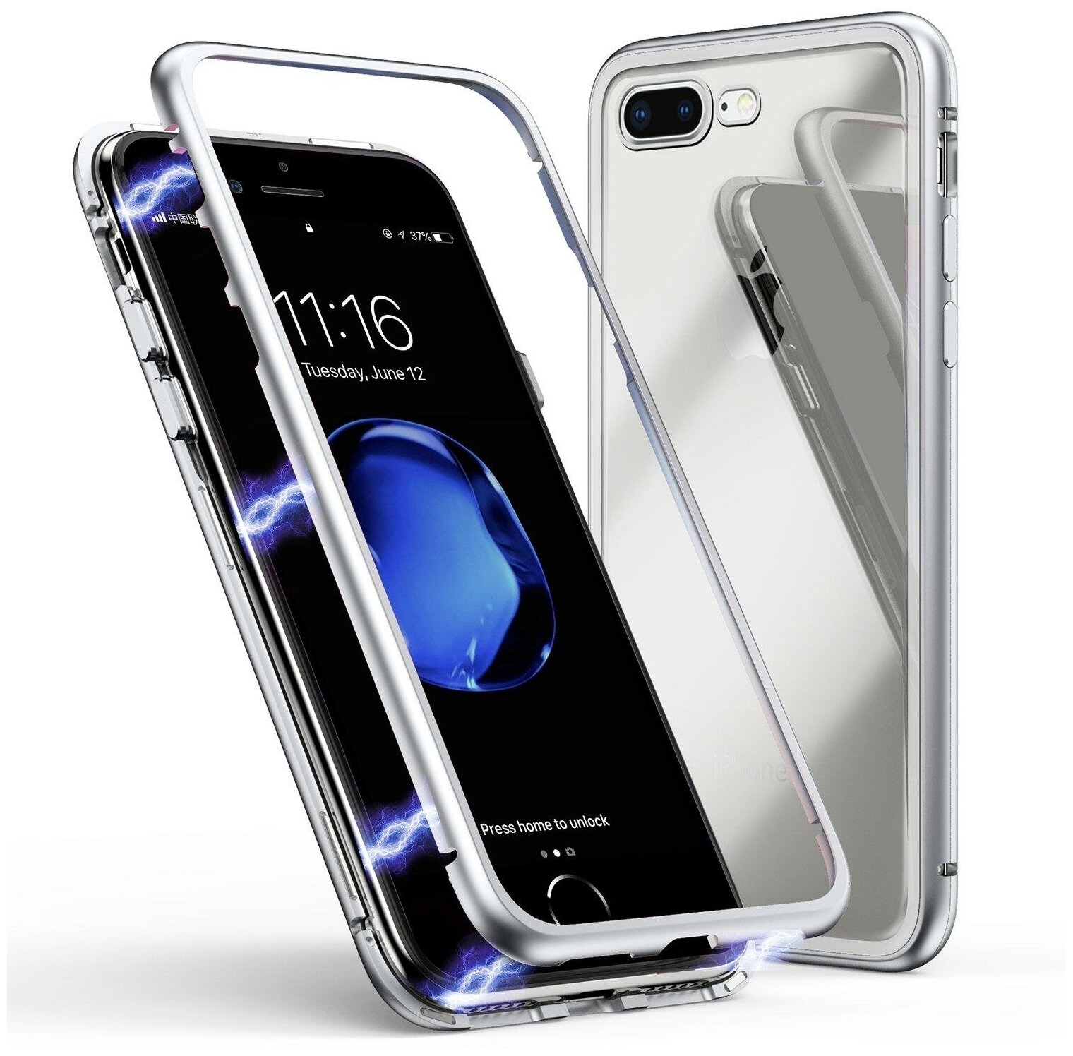 Чехол-бампер Чехол.ру для iPhone 7 4.7 магнитный из закаленного стекла и металла с двухсторонней прозрачной крышкой металлический защитный противоу...