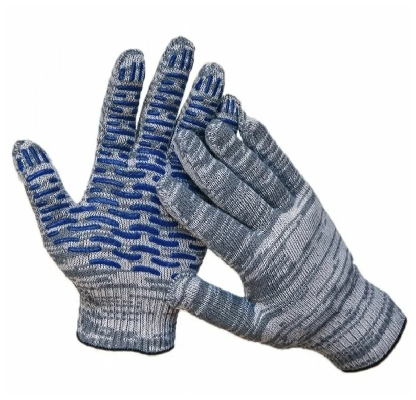 Строительные перчатки хб 5 нитей 10 класс с ПВХ серые, 10 пар/упак
