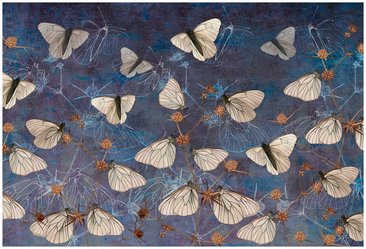 Фотообои на стену HARMONY Decor HDS-098 Бабочки на синем фоне 200 х 135 см флизеиновые