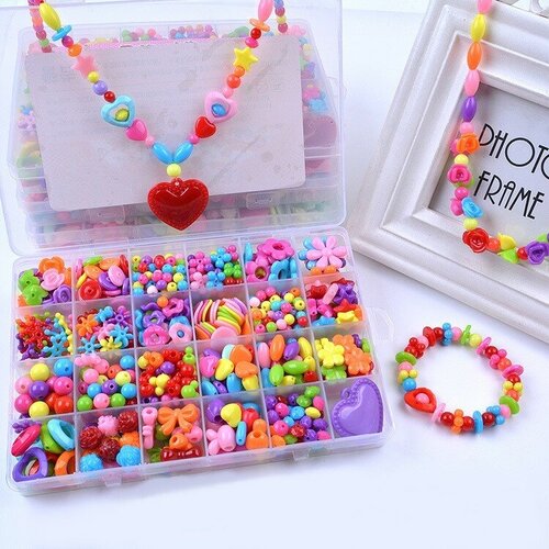 Бусинки бисер набор для создания украшений для творчества детский браслет ожерелье ободок, Алое сердце