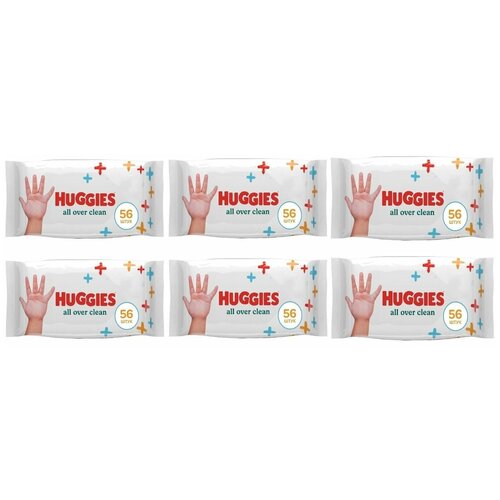 Салфетки Huggies All Over Clean влажные, 56 шт., 6 упаковок