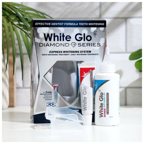 Система экспресс-отбеливания White Glo: гель, 100 мл + зубная паста, 24 г + накладки для зубов, 2 шт.