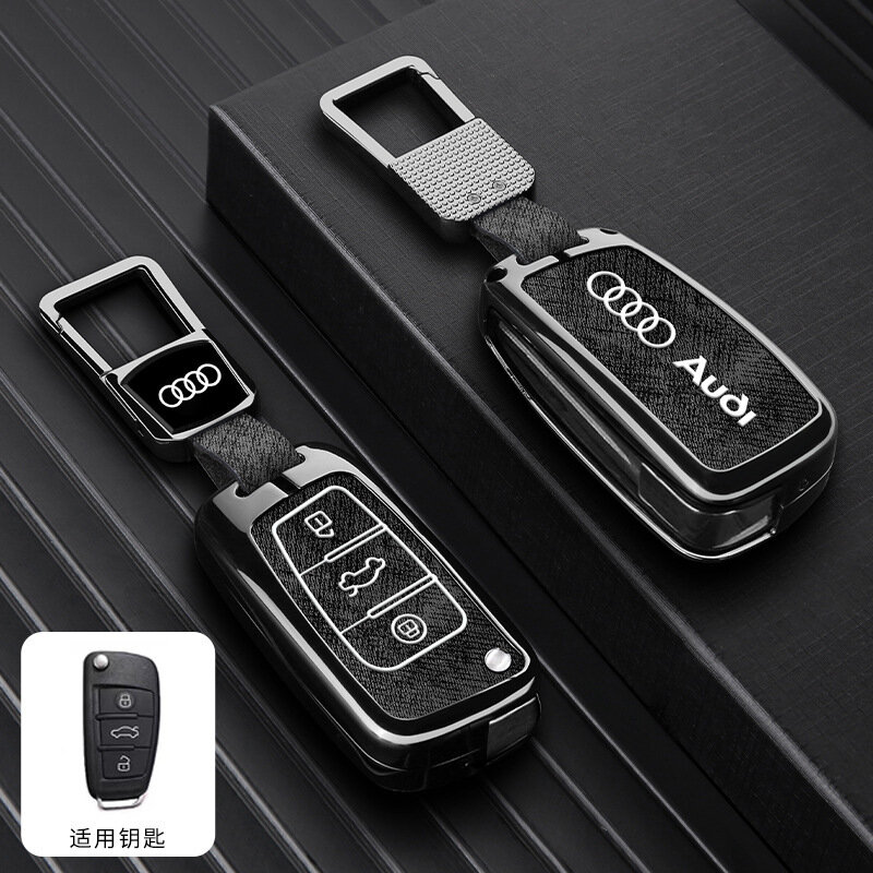 Стиль Г Деним чехол для ключей Audi A4/A5/A6/A7/A8/Q3/Q5/Q7 - черная кожа с квадратной пряжкой