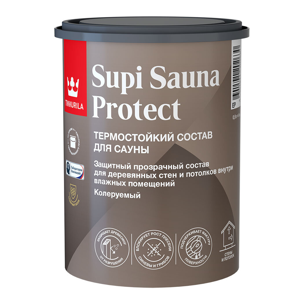 Tikkurila Supi Sauna Protect EP состав защитный для стен и потолков в бане и сауне п/мат (0,9л)