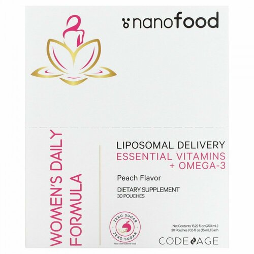 Codeage, Nanofood, Liposomal Women&#x27; s Daily Formula, Peach, 30 Pouches, 0.5 fl oz (15 ml) Each