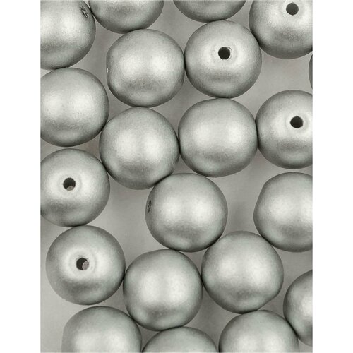 Стеклянные чешские бусины, круглые, Round Beads, 6 мм, цвет Alabaster Metallic Silver, 25 шт.
