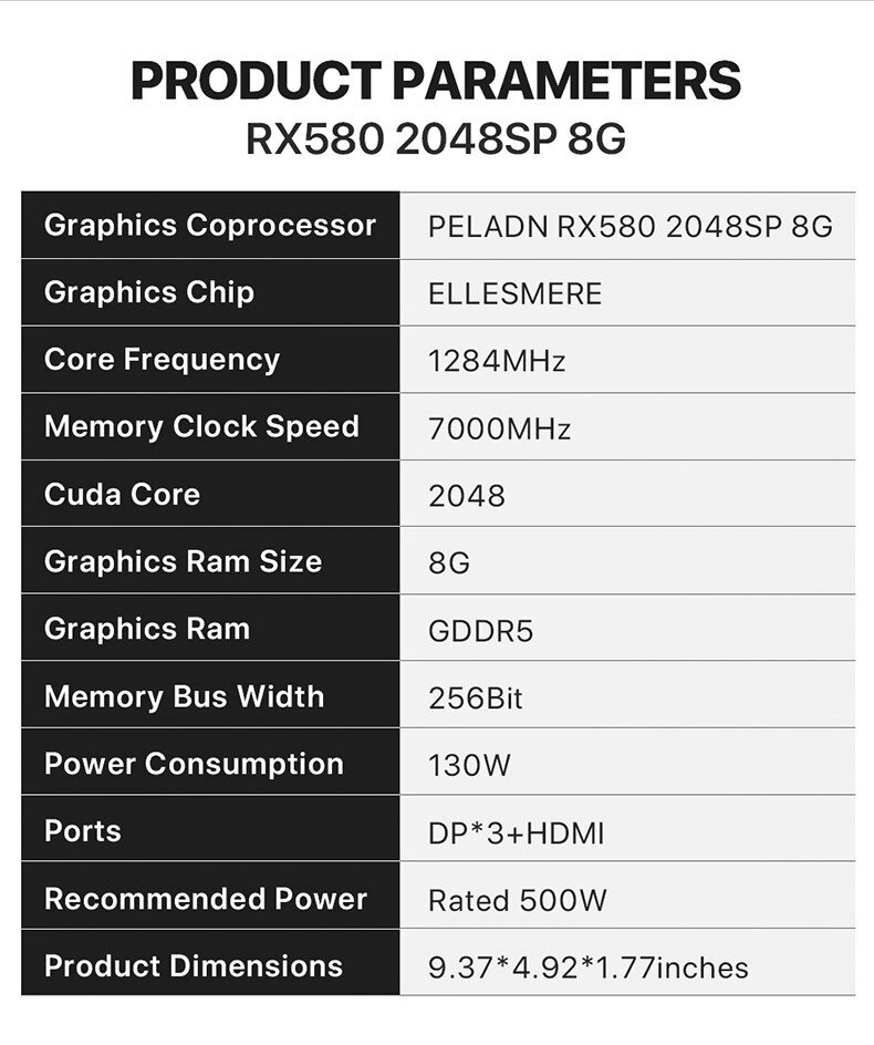 Видеокарта PELADN Radeon RX 580 8GB