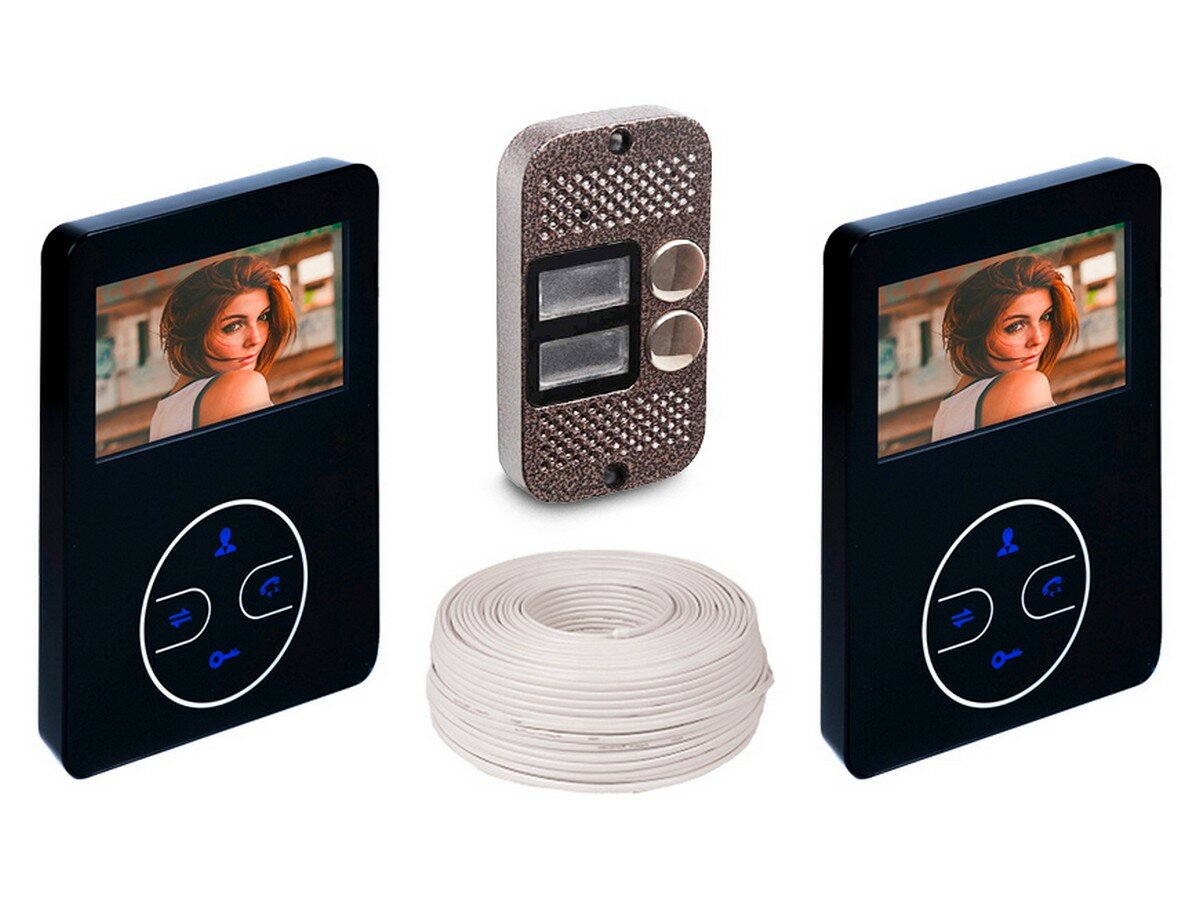 Набор: цветной видеодомофон на 2 квартиры: 2 монитора HDcom B-404 + вызывная панель JSB-V082 - запись по движению
