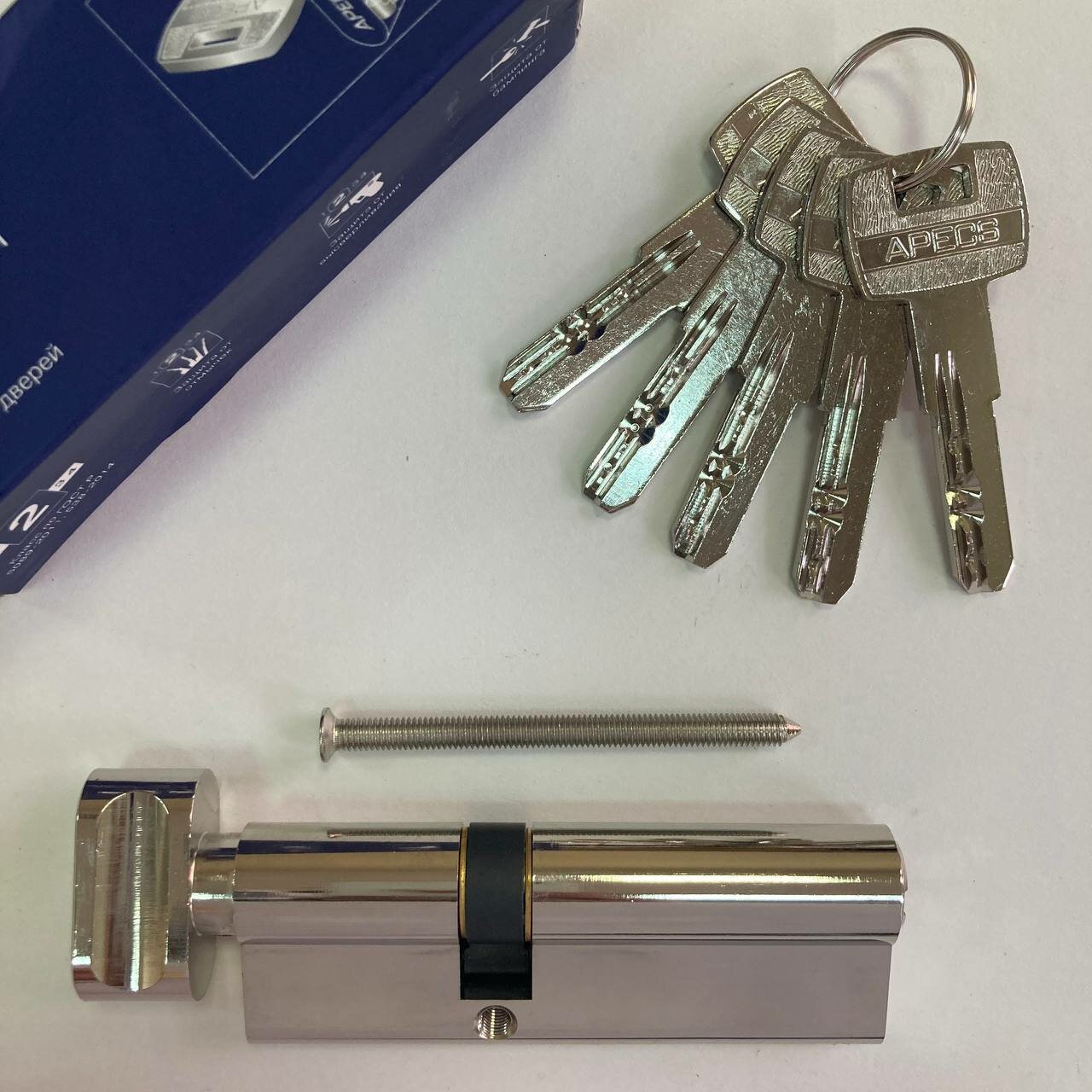 Личинка замка 100 мм (40х60) с вертушкой со стороны 40 и перфоключами Apecs SM никель цилиндровый механизм