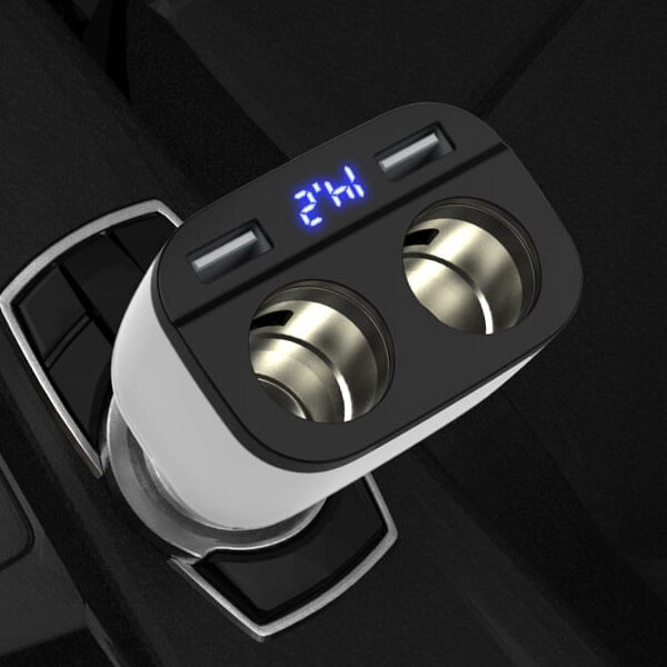 Зарядное устройство автомобильное Hoco 6957531091967 2*прикуриватель, LED-дисплей, 2xUSB, белый - фото №19