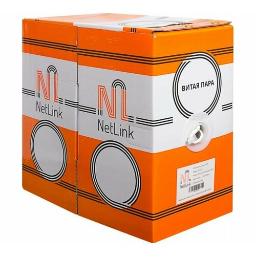 Кабель витая пара NetLink NL-CU PVC CAT5e UTP 4PR 24 AWG Standart внутренний (желтый) (305м) кабель netlink nl cu lszh utp 16pr 24 awg cat5 305м внутренний