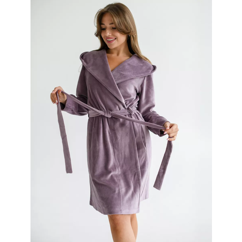 фото Халат текстильный край, размер 52, фиолетовый