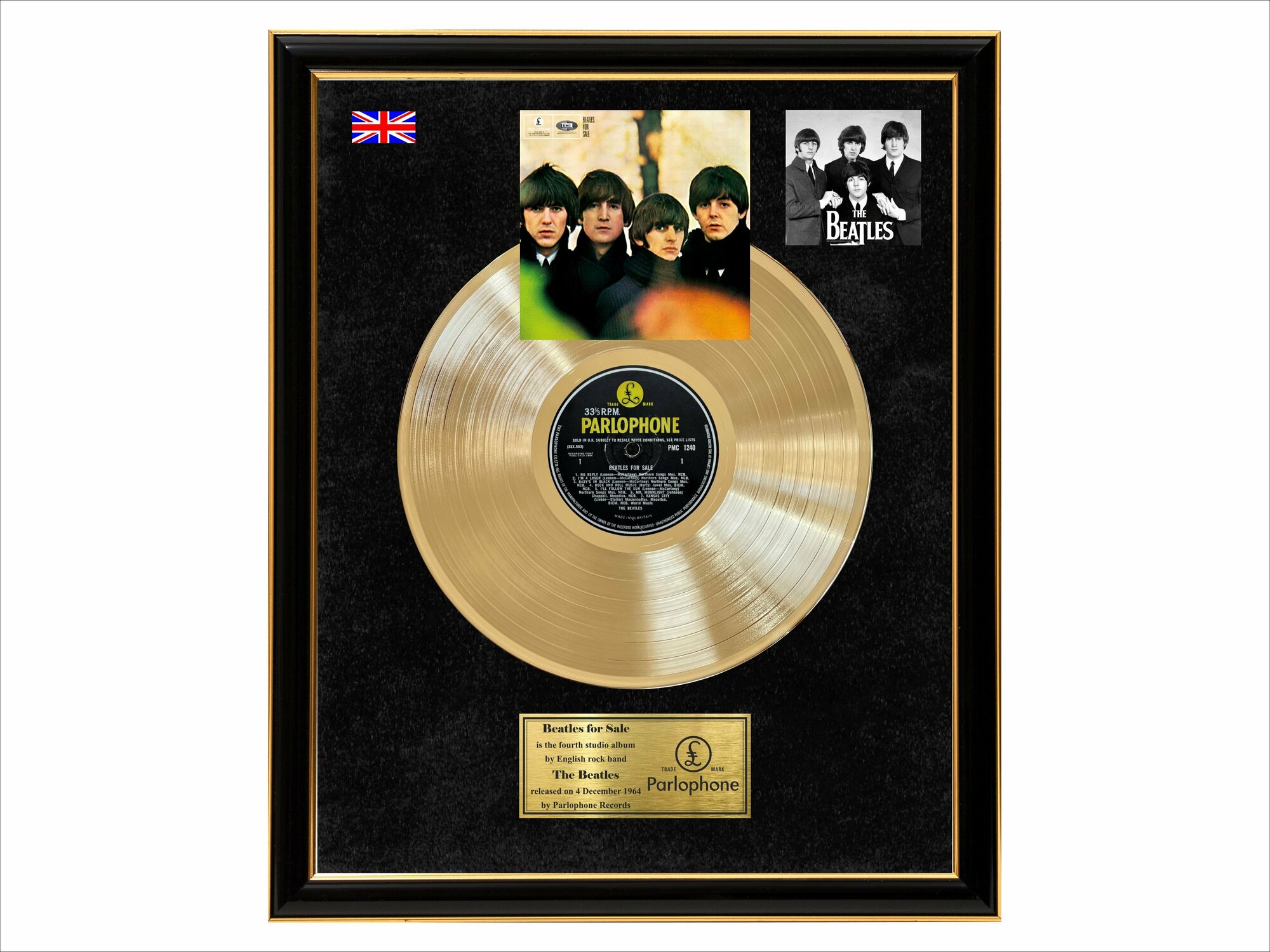 The Beatles золотой винил в рамке 45х55