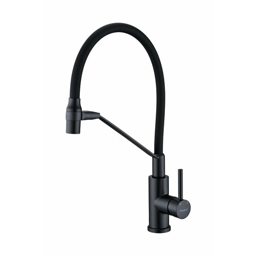 Смеситель для кухни черный с высоким гибким изливом и душем. Chipponi 711BL.