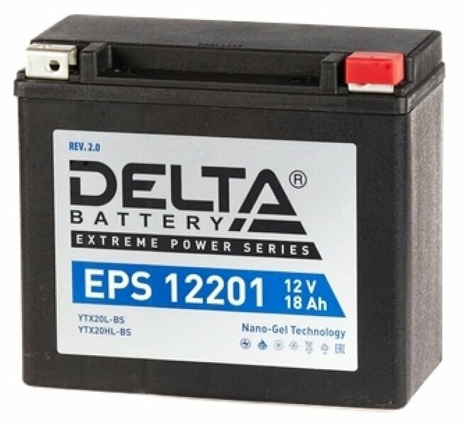 Аккумулятор для мотоцикла и скутера Delta EPS 12201 12V 20 А/ч 320 A обр. пол. залит/заряжен YTX20L-BS (177x88x154) GEL