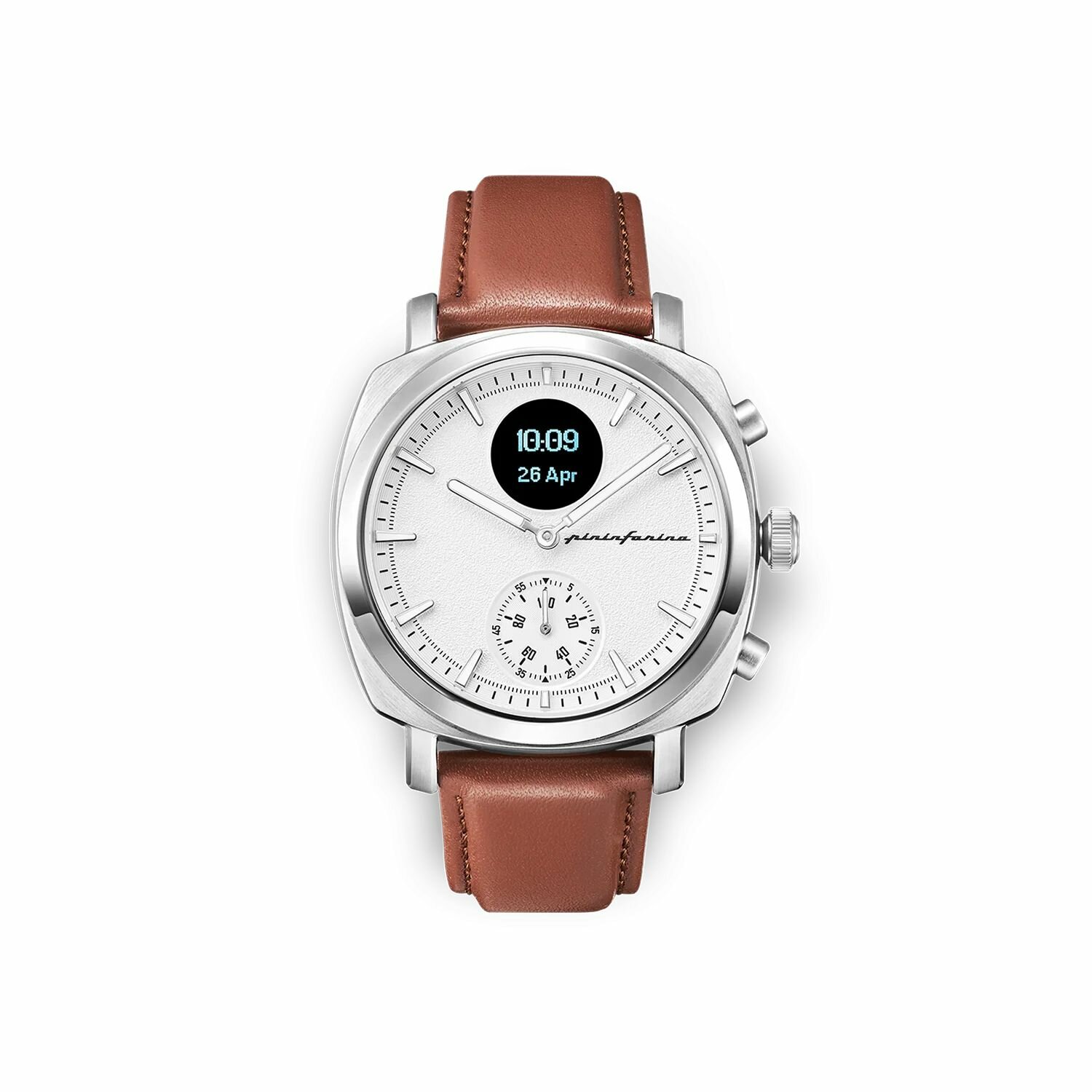 Гибридные умные часы Pininfarina Senso Hybrid (44мм) Серебро, коричневый ремешок