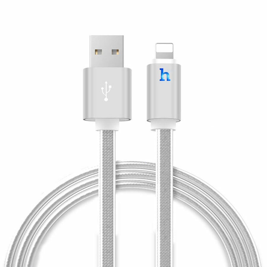 Кабель для айфон USB HOCO UPL12 Metal Jelly USB - Lightning, 2.1А, 2 м, серебристый