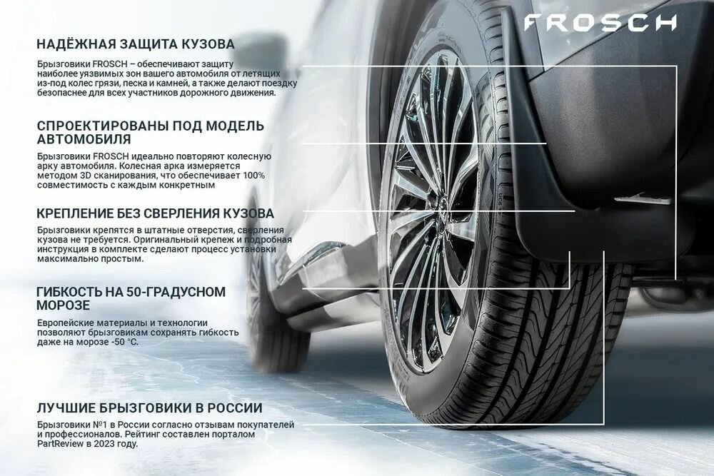 Брызговики передние VOLKSWAGEN TOUAREG 2015 (внедорожник) полиуретановые в пакете 2шт Frosch - фото №15