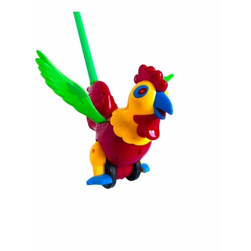 Детская каталка петушок с ручкой красный 450₽