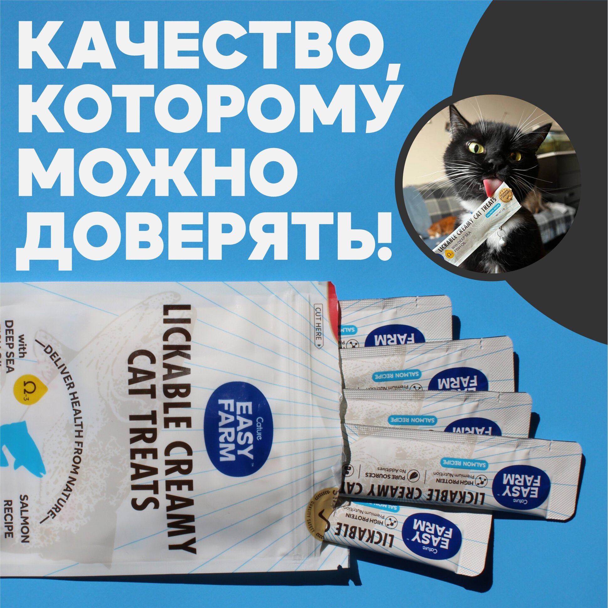 Лакомство для кошек, натуральный крем-паштет пюре EASY FARM, лосось, 5шт х12гр - фотография № 2